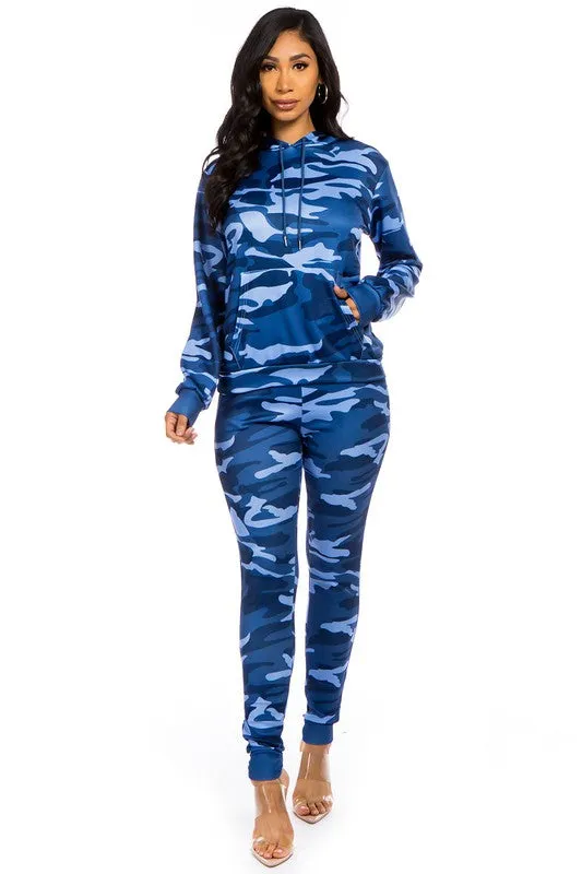 TEEK - BLUE TWO PIECE CAMO HOODIES PANT SET