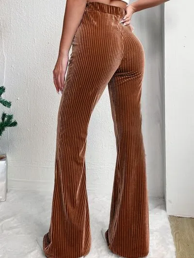 TEEK - Camel Ribbed High Waist Bootcut Pants