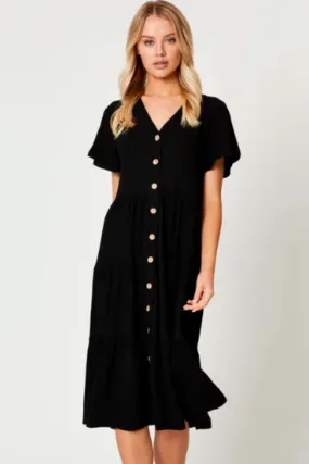 Tiered Button Down Skater Maxi Dress