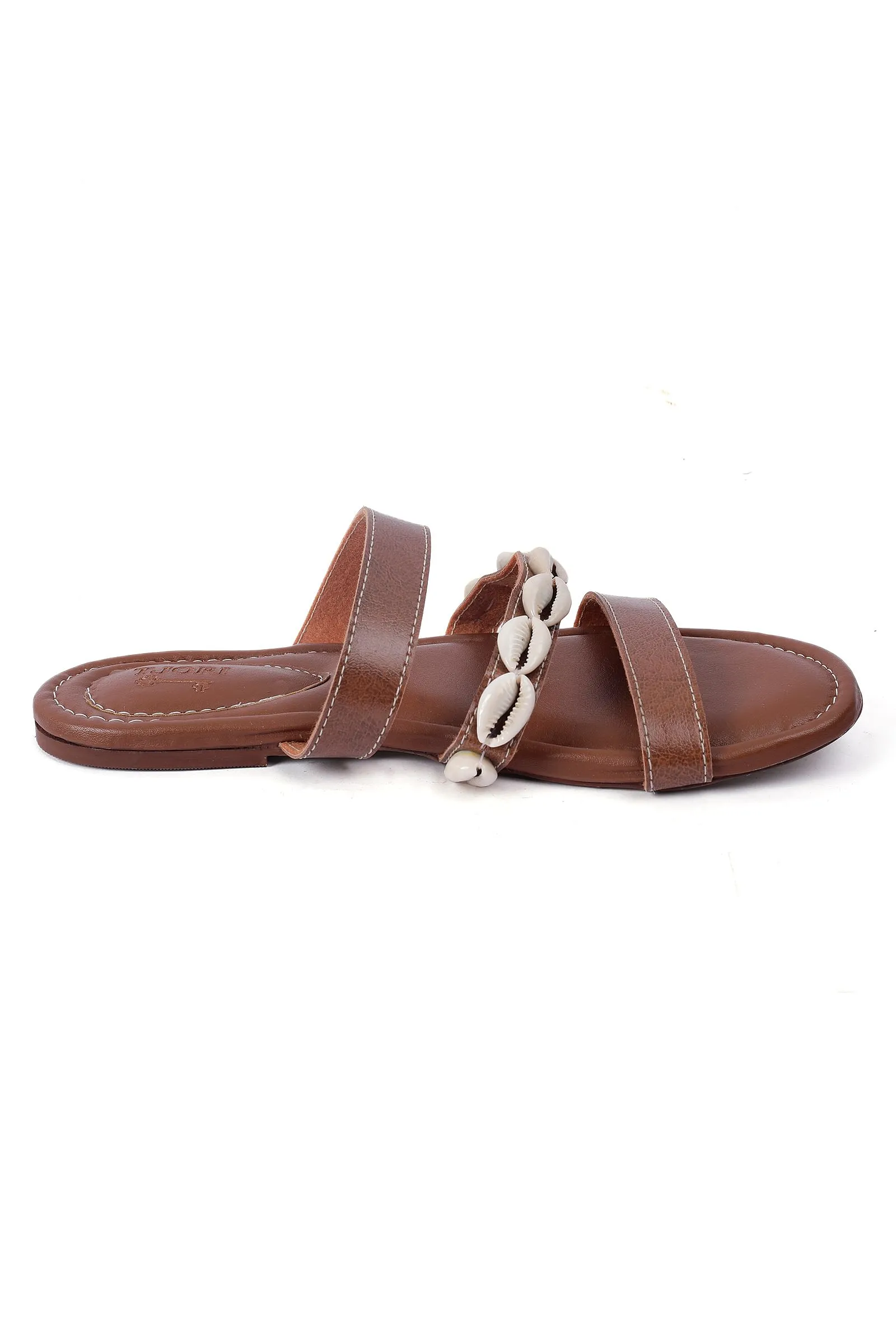 Walnut Cowrie Shell Criss Cross Sliders