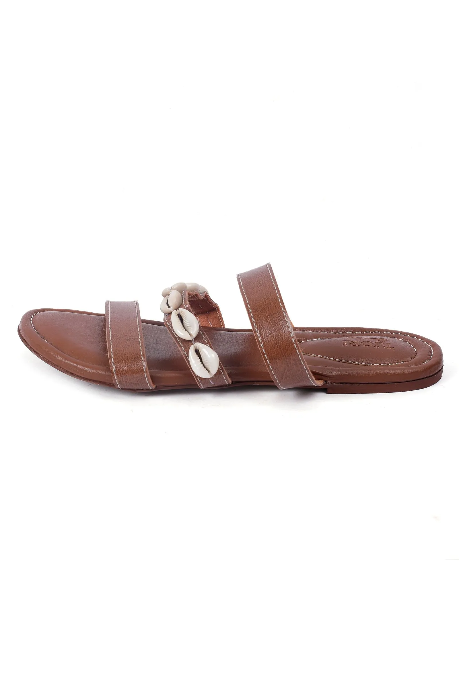 Walnut Cowrie Shell Criss Cross Sliders